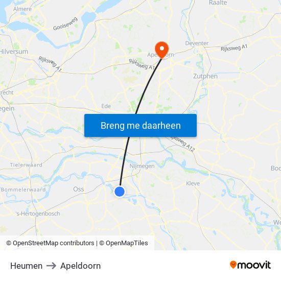 Heumen to Apeldoorn map