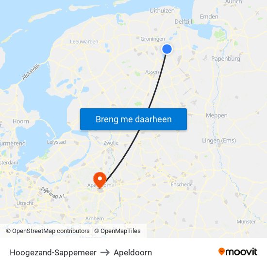 Hoogezand-Sappemeer to Apeldoorn map