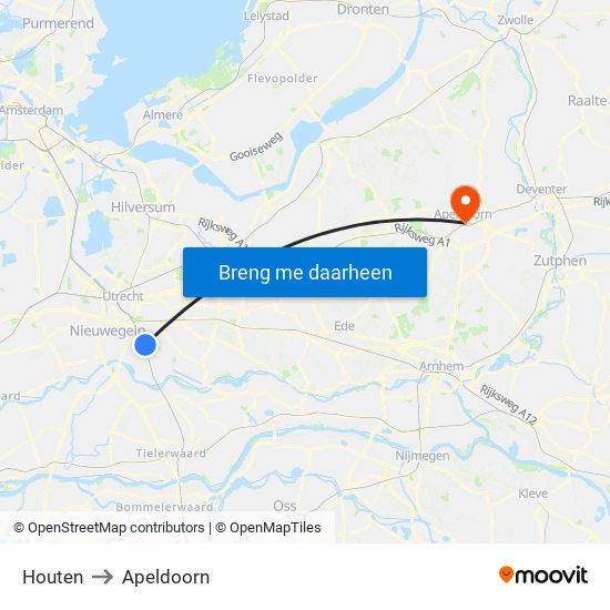 Houten to Apeldoorn map