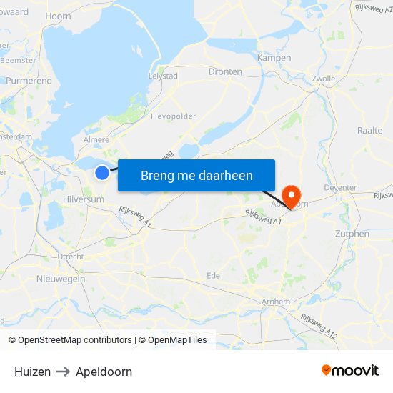 Huizen to Apeldoorn map