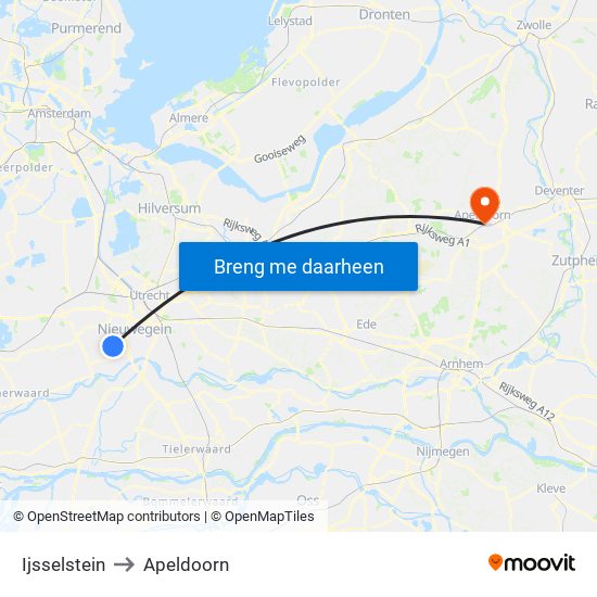 Ijsselstein to Apeldoorn map