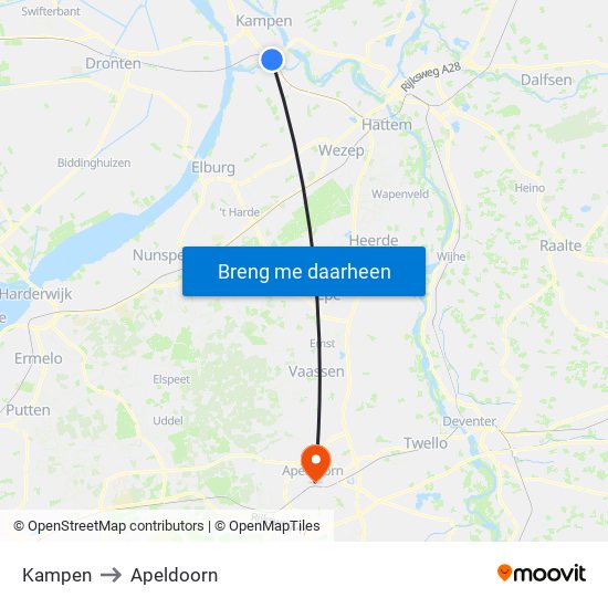 Kampen to Apeldoorn map