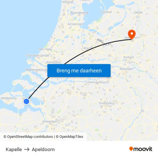 Kapelle to Apeldoorn map