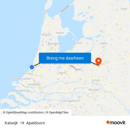 Katwijk to Apeldoorn map