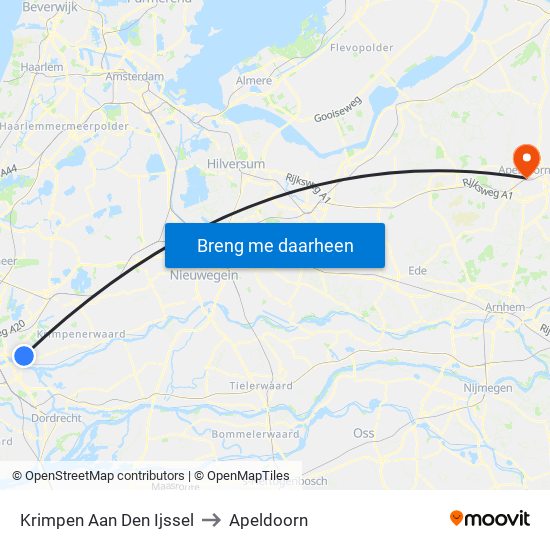 Krimpen Aan Den Ijssel to Apeldoorn map