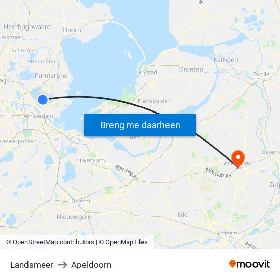 Landsmeer to Apeldoorn map