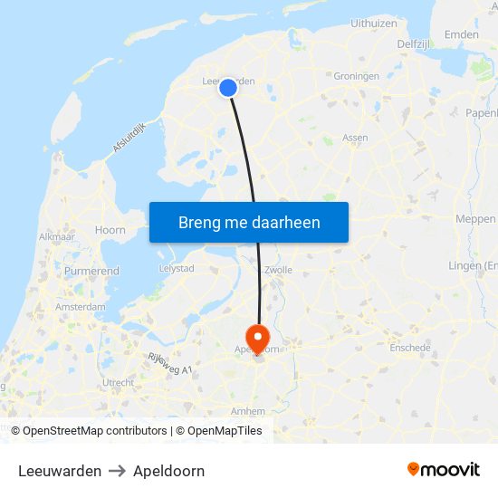 Leeuwarden to Apeldoorn map