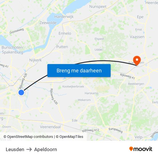 Leusden to Apeldoorn map