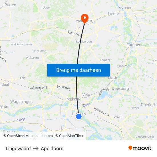 Lingewaard to Apeldoorn map