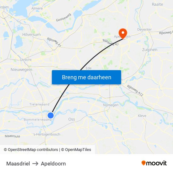 Maasdriel to Apeldoorn map