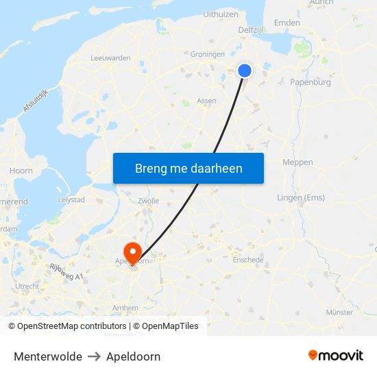 Menterwolde to Apeldoorn map