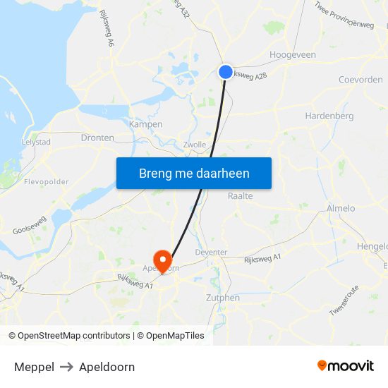 Meppel to Apeldoorn map