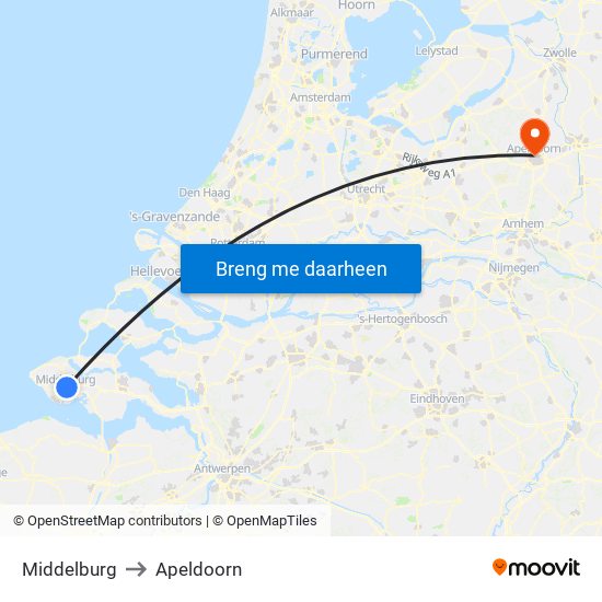 Middelburg to Apeldoorn map