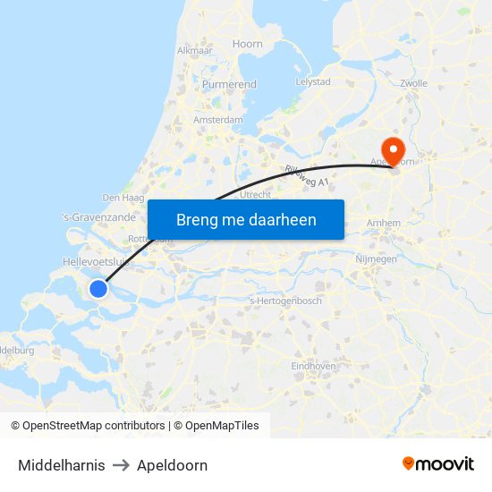 Middelharnis to Apeldoorn map