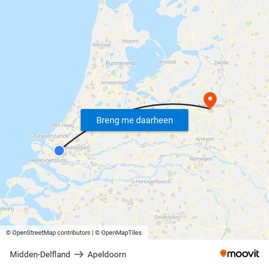 Midden-Delfland to Apeldoorn map