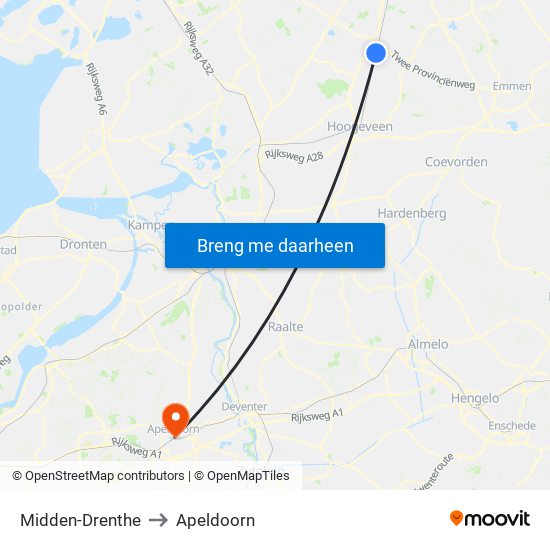 Midden-Drenthe to Apeldoorn map