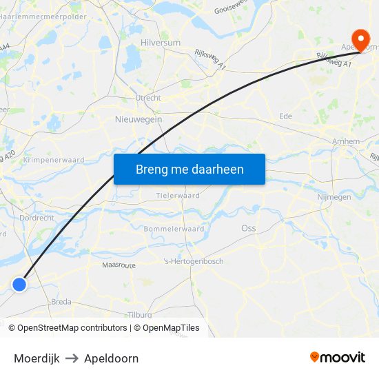 Moerdijk to Apeldoorn map