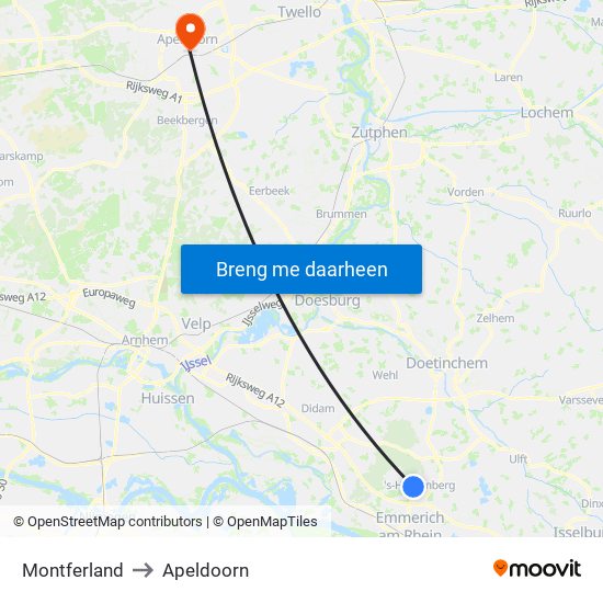 Montferland to Apeldoorn map