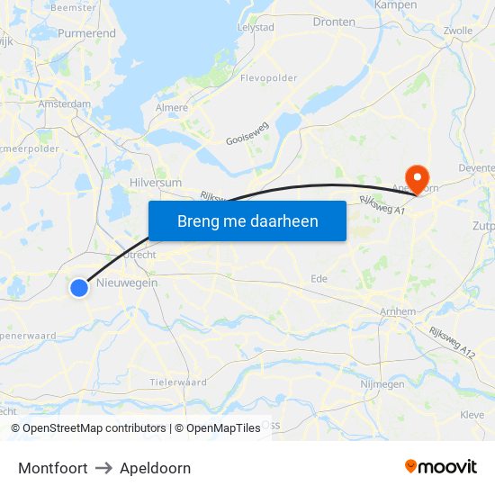 Montfoort to Apeldoorn map