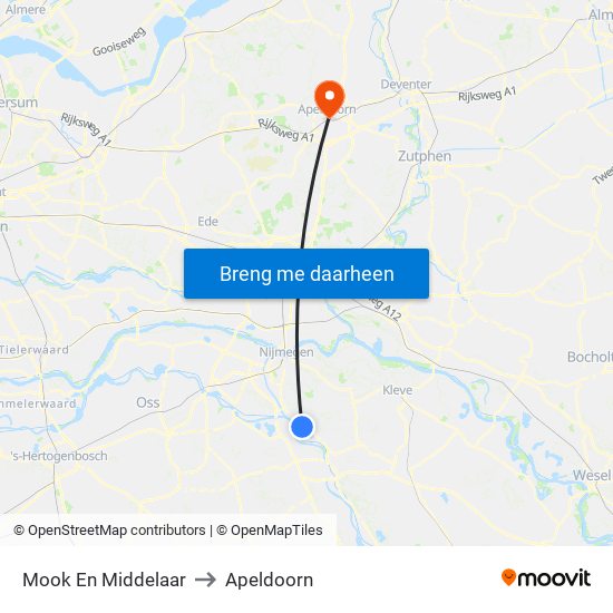 Mook En Middelaar to Apeldoorn map