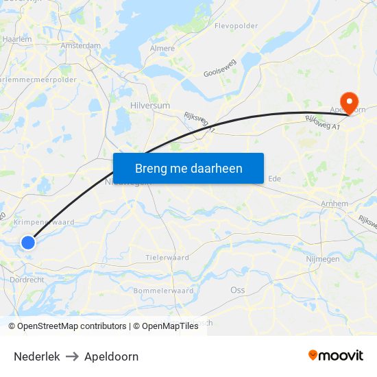 Nederlek to Apeldoorn map