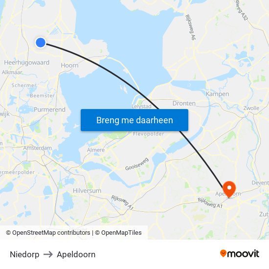 Niedorp to Apeldoorn map