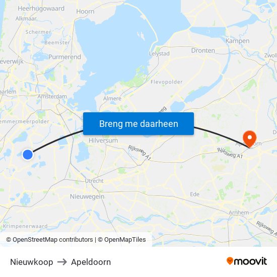 Nieuwkoop to Apeldoorn map