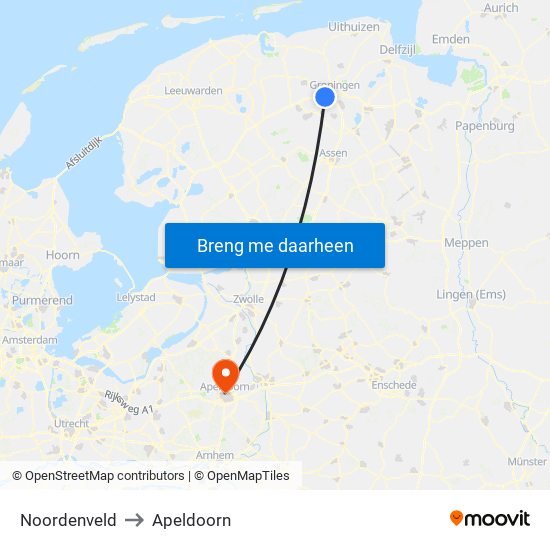 Noordenveld to Apeldoorn map
