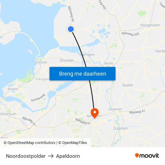 Noordoostpolder to Apeldoorn map