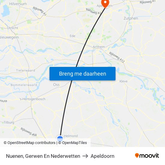 Nuenen, Gerwen En Nederwetten to Apeldoorn map