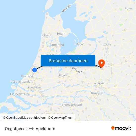 Oegstgeest to Apeldoorn map
