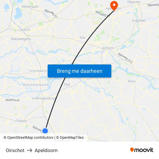 Oirschot to Apeldoorn map