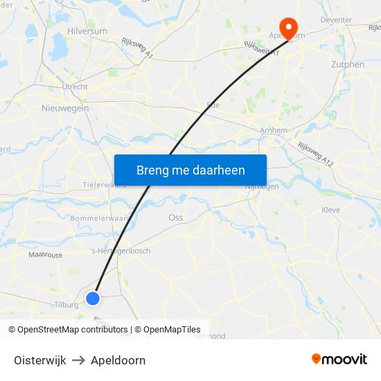 Oisterwijk to Apeldoorn map