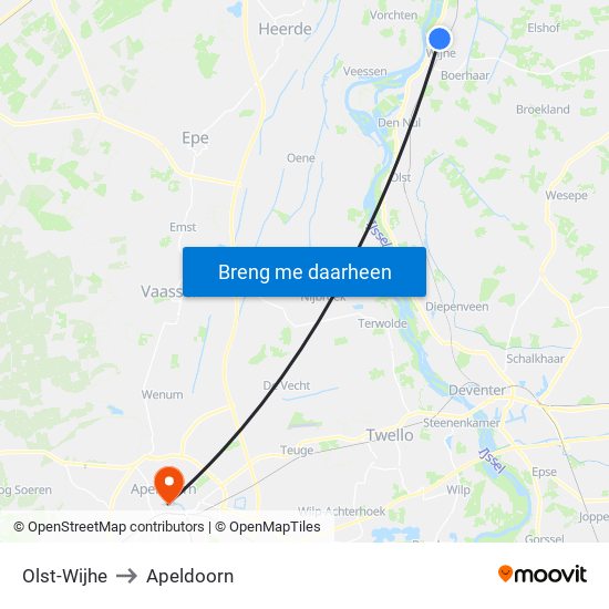 Olst-Wijhe to Apeldoorn map