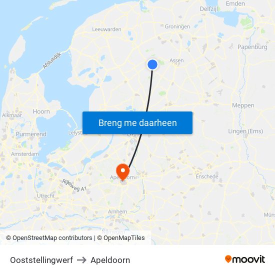 Ooststellingwerf to Apeldoorn map