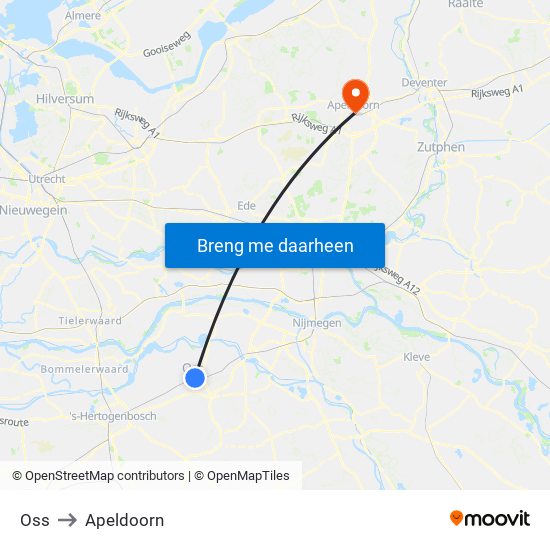 Oss to Apeldoorn map