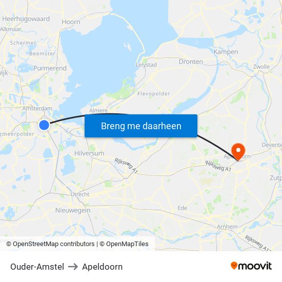 Ouder-Amstel to Apeldoorn map