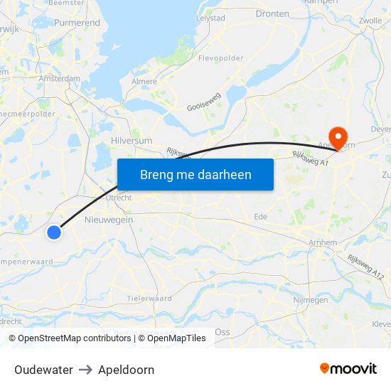 Oudewater to Apeldoorn map