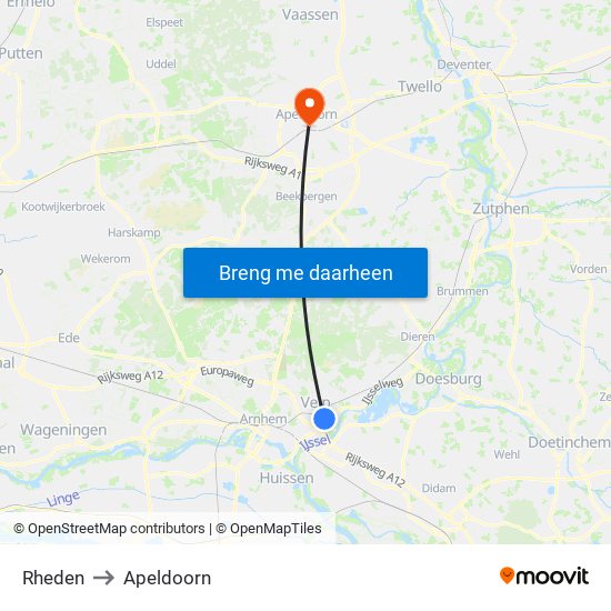 Rheden to Apeldoorn map