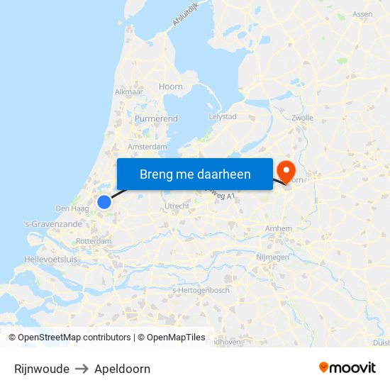 Rijnwoude to Apeldoorn map