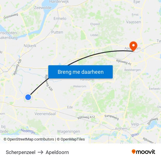 Scherpenzeel to Apeldoorn map