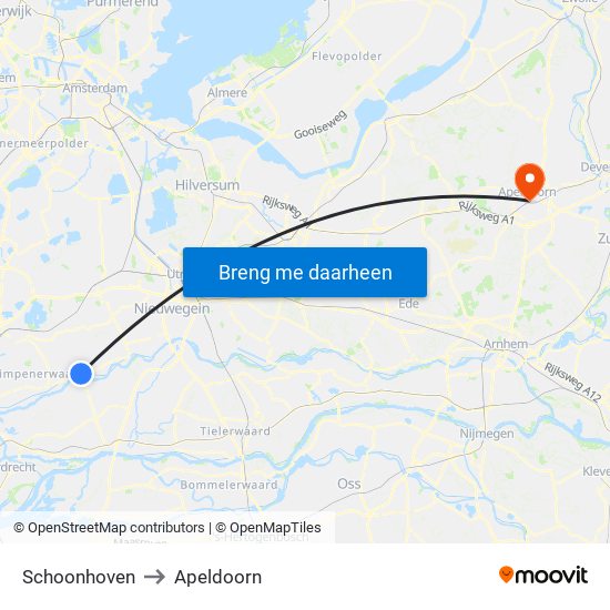 Schoonhoven to Apeldoorn map