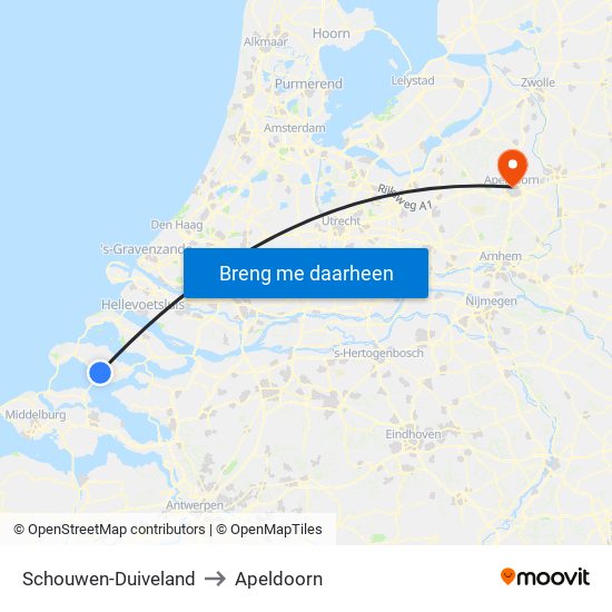 Schouwen-Duiveland to Apeldoorn map