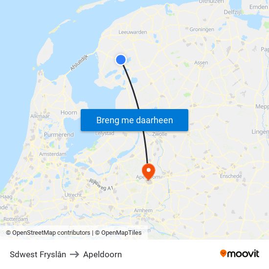 Sdwest Fryslân to Apeldoorn map