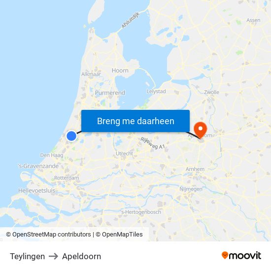 Teylingen to Apeldoorn map