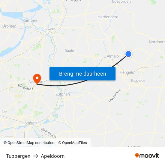 Tubbergen to Apeldoorn map