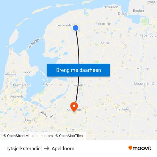 Tytsjerksteradiel to Apeldoorn map