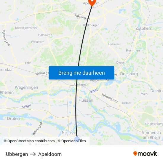 Ubbergen to Apeldoorn map