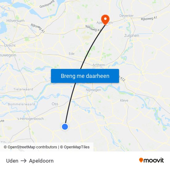 Uden to Apeldoorn map