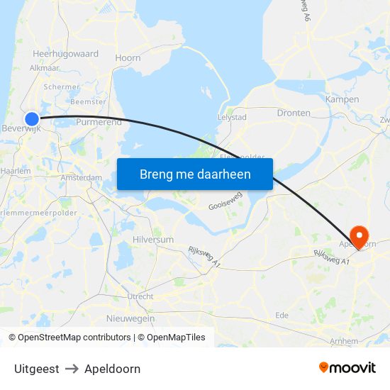 Uitgeest to Apeldoorn map